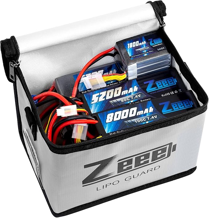 Zeee Fireproof Explosionproof Large Capacity Battery Storage Guard Pouch for Lipo Charge & Storage (8.46 x 6.5 x 5.71 in)