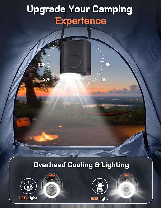 Portable Waist Fan Rechargeable, 10000mAh Belt Clip Fan, 5-Speed 16000RPM, Clip-On Personal Cooling A/C for Neck, Desk, Waist Use, Hands-Free Under Shirt Airflow for Camping, Jobsites, Hiking