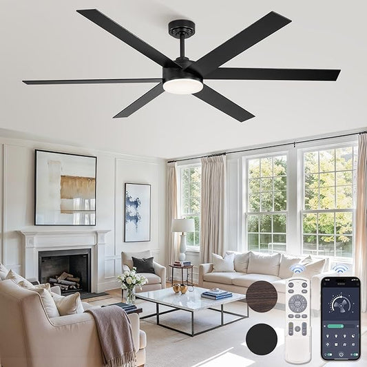 66 Inch Ceiling Fans with Lights and Remote, Reversible 6 Blades, Dimmable, 3000K-6000K Adjustable, Outdoor Ceiling Fans for Patios, Large Ceiling Fan for Indoor or Covered Outdoor, Black