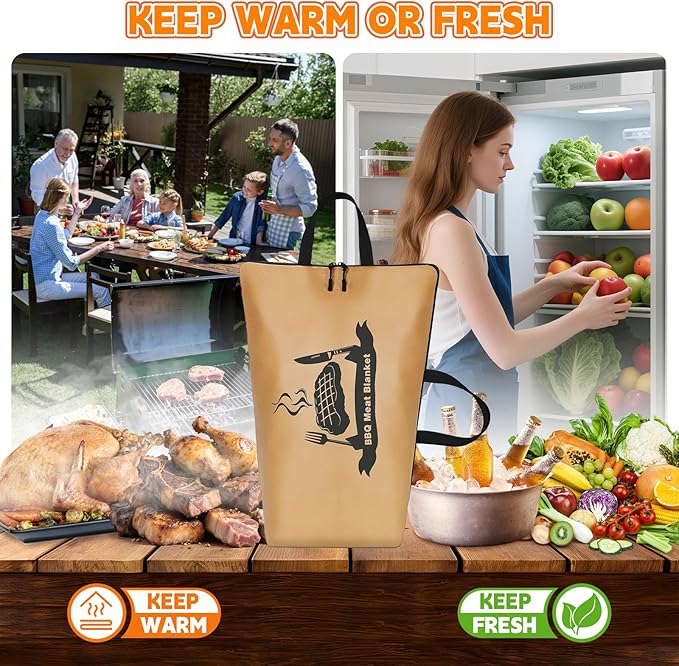 Desing Wish Large Capacity BBQ Blanket for Resting Meat, Reusable Smoker Grilling Insulated Meat Resting Bag with 3 Handles BBQ Accessories for Large Brisket/Beef/Pork Shoulders/Turkeys (21 Inch)