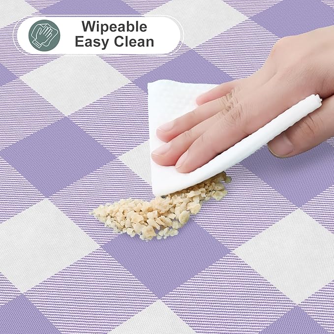 misaya Rectangle Waterproof Vinyl Table Cloth, Buffalo Flannel Backed Tablecloth, Wipeable Plastic Table Cover for Dinner, Kitchen, Outdoor (60" x 84", Lavender and White)