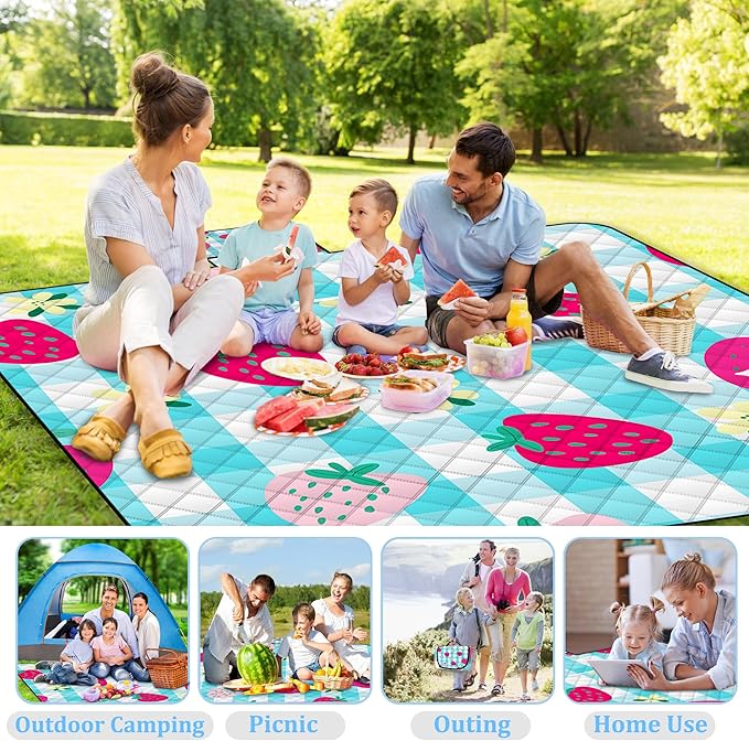 Extra Large Picnic Blanket Waterproof,80"x 80"Foldable Machine Washable Beach Blankets,Outdoor Blanket for 6-8 Adults,Picnic Mat Suitable for Indoor Crawling,Park Beach,Camping,Hiking,Travel (Blue）