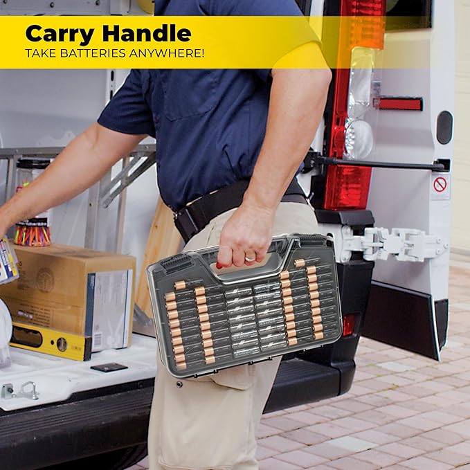 Ontel Battery Daddy Storage & Organizer Case with Tester, Stores & Protects Up to 180 Batteries, Double-Sided, Durable Design W/Clear Locking Lid, Secure Latches & Portable Carrying Handle - Charcoal