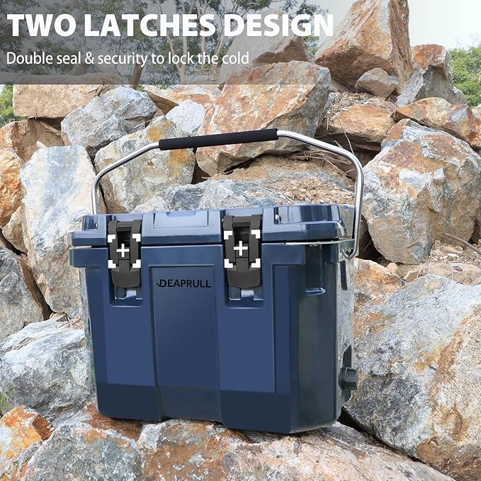 Hard Cooler, Insulated Ice Chest Box Holds Ice for More Days, Portable Cooler with Handle, Cup Holders, Double Latches for Camping Drink, Beach, Picnic, Fishing, Boat, Barbecue