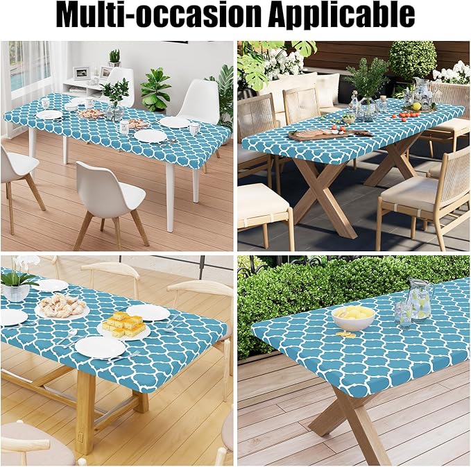 Smiry Rectangle Picnic Table Cover, Waterproof Elastic Fitted Camping Tablecloths for 8 Foot Tables, Wipeable Flannel Backed Vinyl Tablecloth Protector for Indoor, Outdoor (Light Blue, 30x96 Inches)