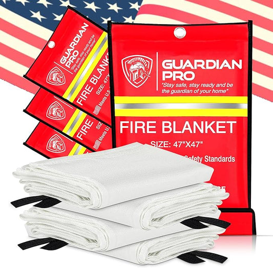 Guardian Pro New 2025 Emergency Fire Blanket for Home and Kitchen - 4 Pack Over 40"x40" Flame Suppression Fiberglass Fire Blankets for House Camping Car Office Warehouse Emergency Survival Safety