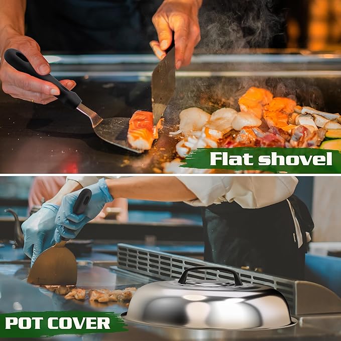 120 Pcs Griddle Accessories Kit for Blackstone - Perfect Flat Top Grill Accessories for Outdoor, Professional Round Melting Dome with Cast Iron Smash Burger Press for Barbecue.