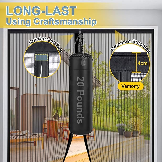 2025 Upgraded Magnetic Screen Door - 3X Heavy Duty Magnets Hands-Free - Mosquito/Insect Proof- Lets Cool Breeze in - Kid/Pet Friendly - Sliding Doors Easy Install 38"x82"
