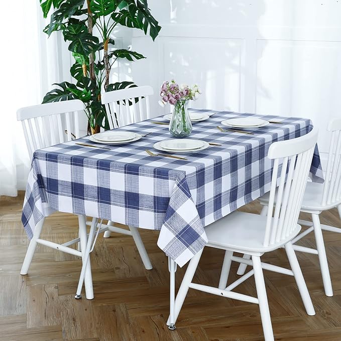 Romanstile Rectangle Plastic Tablecloth, 100% Waterproof Oil-Proof Checkered PVC Table Cloths, Heavy Duty Vinyl Table Covers for Dining, Camping, Picnic, Outdoor - 52 x 70 Inch, Blue Checkered