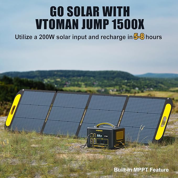 VTOMAN Jump 1500X Portable Power Station, 828Wh Solar Generator 1500W LiFePO4 Battery Power Station, Dual 100W PD Type-C & Regulated DC, Capacity Expandable to 2376Wh for Camping, Travel, Home Backup