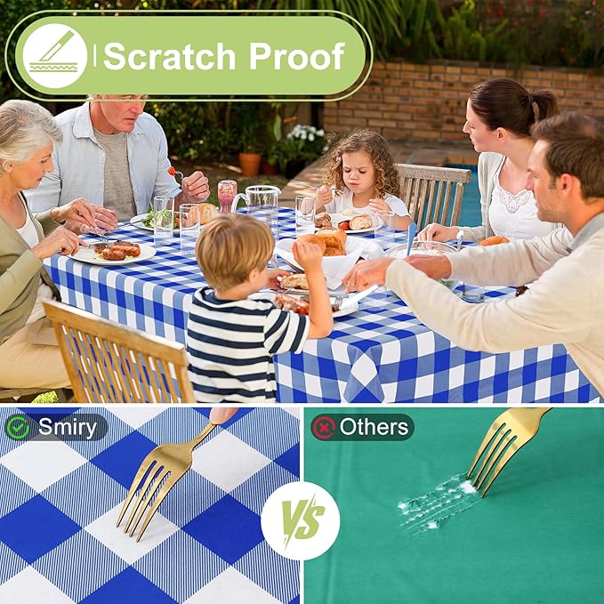 Smiry Rectangle Table Cloth, Waterproof Vinyl Tablecloth with Flannel Backing, Wipeable Buffalo Plaid Table Cover for Dining, Indoor and Outdoor (Blue & White, 52"x70")