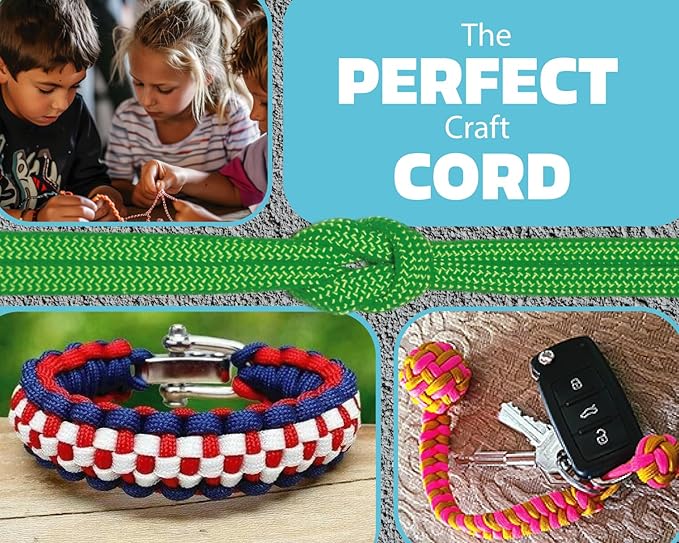 BORED? PARACORD! 550 lb Paracord - Ideal for Crafting, Camping, DIY Projects, Active & Military Outdoors - Strong Survival Rope - Tactical Parachute Cord Type III - Red 50 Feet