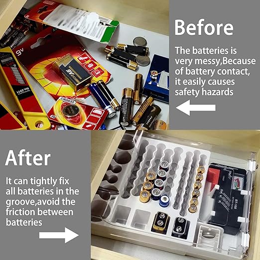 Linkidea Battery Organizer Storage Case, Battery Box with Tester Holds 93 Batteries Various Sizes for AAA, AA, 9V, C, D, and Button Battery