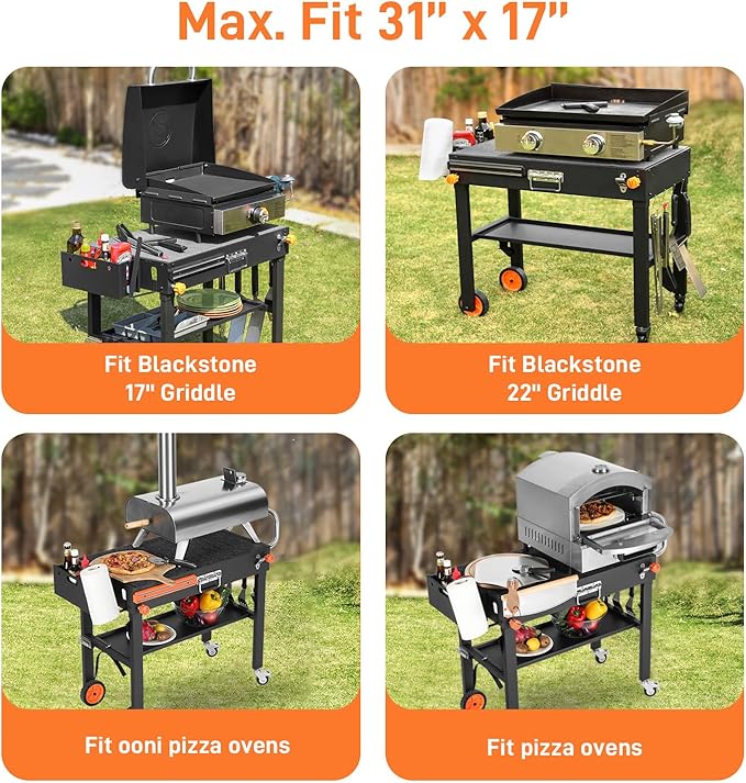 Portable Outdoor Grill Table, Folding Grill Cart Solid and Sturdy, Blackstone Griddle Stand Large Space, Blackstone Table with Paper Towel Holder, Grill Stand for Blackstones Griddle, Ninja Grills etc