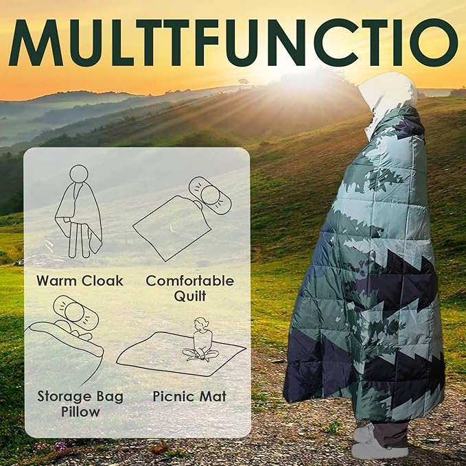 Down Camping Blanket Packable Outdoor Down Camping Blankets for Cold Weather Large Waterproof Puffy Blanket Lightweight Warm Down Camping Quilt - 78" x 55"