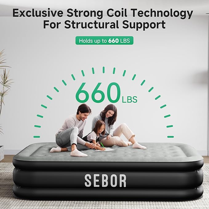 Air Mattress Queen with Built-in Pump 18", Comfortable Self-Inflating Air Mattress with High-Speed Pump, Durable Blow Up Mattress Queen with Storage Bag for Guests, Camping, Travel