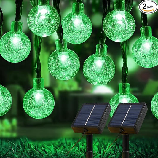 Solar Lights Outdoor Waterproof, 2 Pack Total 120LED 72FT Solar String Lights for Outside with 8 Modes, Outdoor String Lights Crystal Globe Patio Lights for Garden Yard Party Decor (Green)