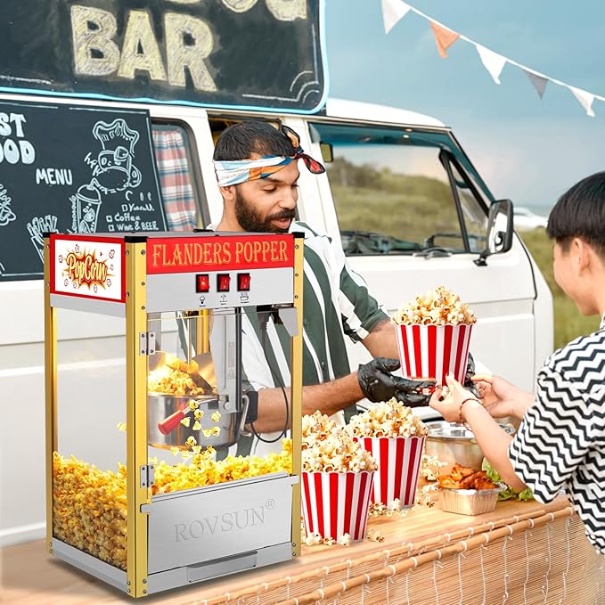 ROVSUN Popcorn Machine Movie Theater Style w/ 10 Ounce Kettle Makes Up to 4 Gallons ETL Certified, Countertop Popcorn Maker Commercial Popcorn Machine w/Scoop, Oil Spoon, Bags & 3 Cups, Red