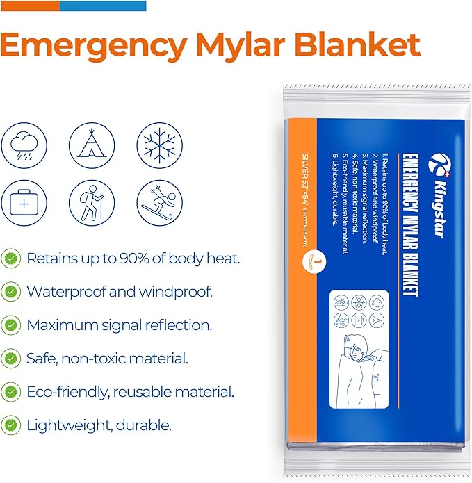 Emergency Blankets (10 Packs, 84" L x 52" W) Mylar Thermal Blankets for Survival and Protection,Space Blanket Survival Kits Camping Blanket, Ideal for Outdoors, Hiking, Survival, Marathons