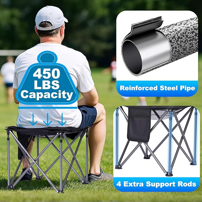 2 Pack Camping Stool with Removable Padded Oversized Camping Foot Stool Ottoman Camping Chair Foot Rest 450 lbs Heavy Duty Camp Stool Foldable Footrest