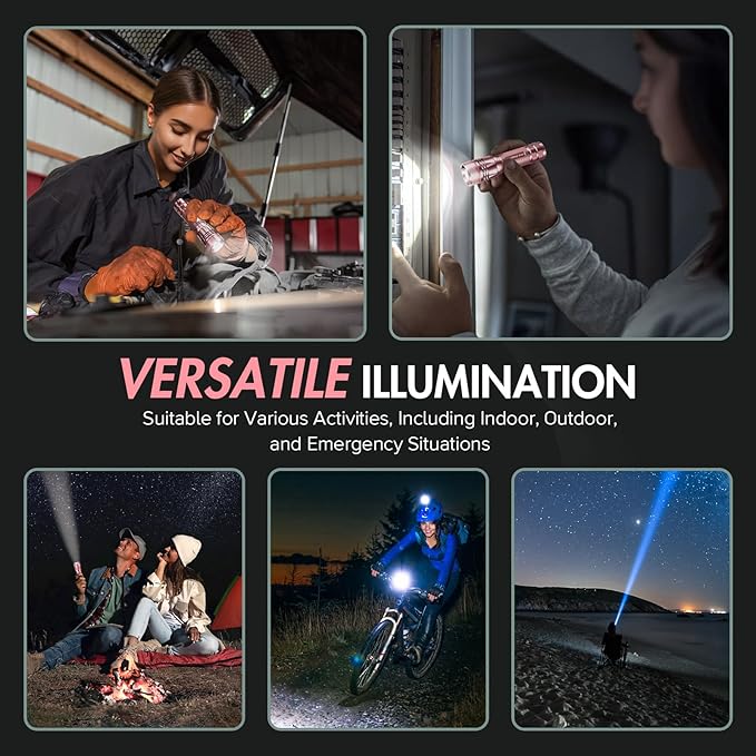 WdtPro Rechargeable Flashlights High Lumens, 2 Pack Super Bright LED Small Tactical EDC Flashlight with 10H Runtime, Portable Flash light for Camping, Home, Emergency Essentials Pink(Battery Included)