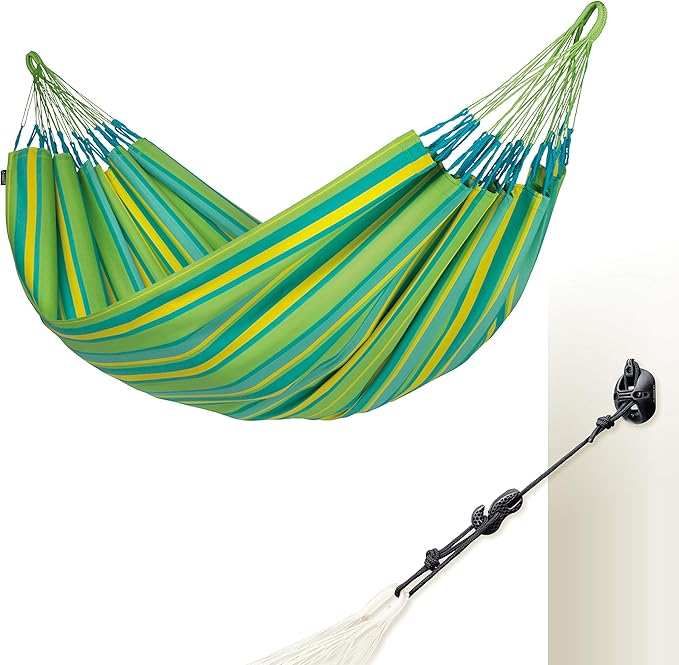 LA SIESTA - Large Double Brisa Classic Hammock & CasaMount - Suspension Kit for Walls & Beams - Weather Resistant Portable Hammock - 2-Person - Lime