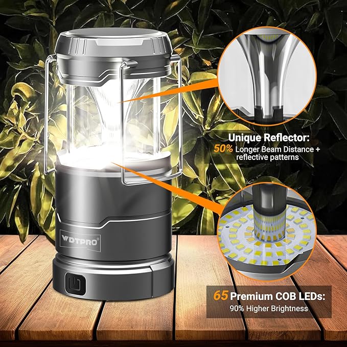 2 Pack Camping Lantern Rechargeable Collapsible, 65 LED 3 Light Modes Camping Lights, Stepless Dimming, Waterproof Portable Lanterns for Camping Power Outages Tent Emegency Home Hiking