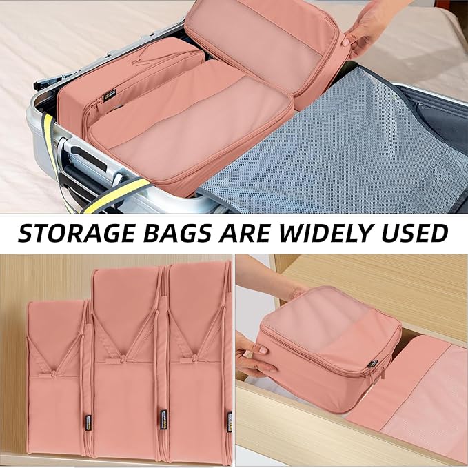 4 Piece Compression Packing Cubes for Suitcases and Backpack, Lightweight Travel Organizers (Dusty Pink)