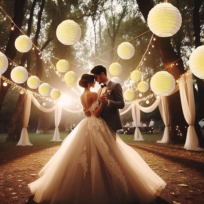 Treela 48 Pcs Paper Lanterns Party Decorations Chinese Round Paper Lanterns 4/6/8/10 Inch Asian Hanging Lamps Decorative for Birthday Party Supplies(White)