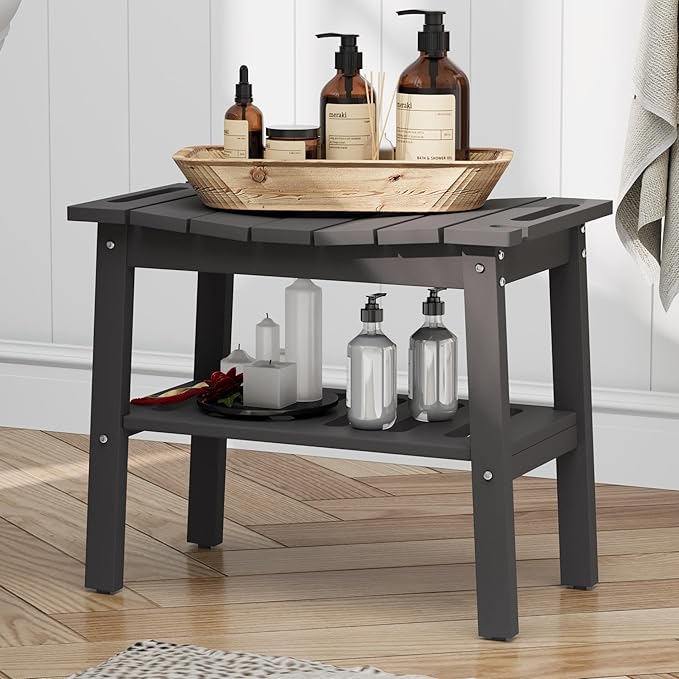Urban Nest HDPE Shower Stool with Storage Shelf, Non-Slip Bathtub Seat, Lightweight and Waterproof Bath Stool (300 lb Capacity)