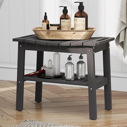 Urban Nest HDPE Shower Stool with Storage Shelf, Non-Slip Bathtub Seat, Lightweight and Waterproof Bath Stool (300 lb Capacity)