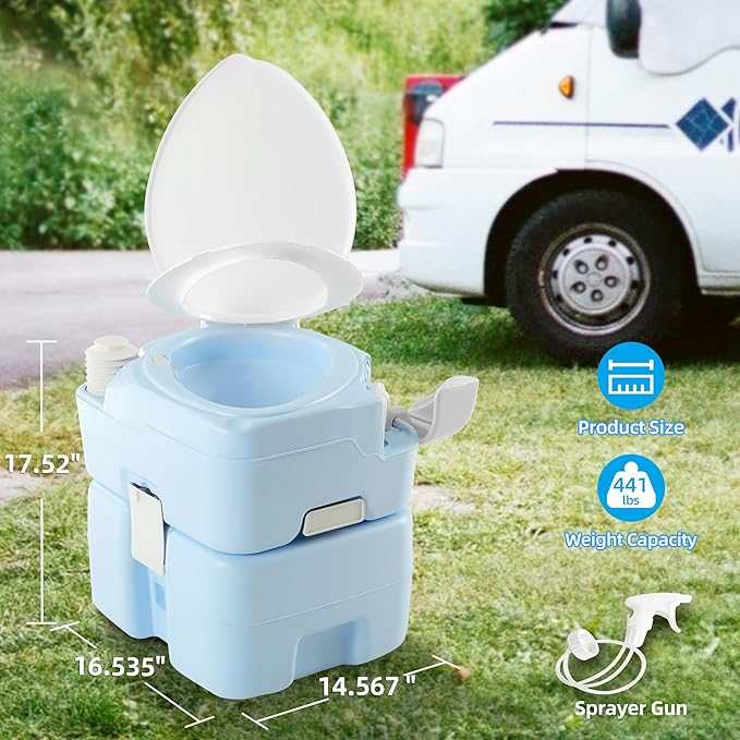 YITAHOME 5.28 Gallon Portable Toilet Camping Porta Potty with Diagonal Enlarged Bowl, Hand Sprayer and Press Flush Pump, Space Saving Indoor Outdoor Toilet for Adults, RV, Boat and Trips, Light Blue