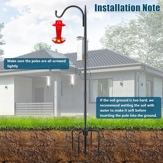 Gtongoko Adjustable 63 inch Shepherds Hooks for Outdoor Bird Feeder with 5 Prongs, Bird Feeder Pole Garden Hooks for Hanging Lanterns, Plants Baskets, Hummingbird Feeders, 2 Pack