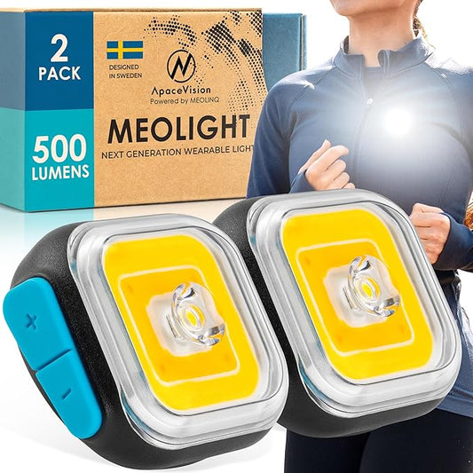 MEOLIGHT 500 Lumen Light for Running, Dogs, Walking - Wearable Flashlight Chest LED Safety Light for Dog Collars, Bike Tail Lights, Hiking, Camping - Reflective Accessories (2X Meolight)