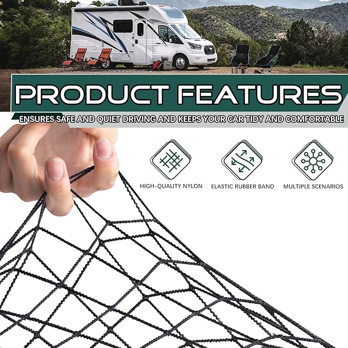 JINGKE 2 Pcs Small Cargo Net Pocket Elastic Mesh Netting Car Mesh Pouch with Screws and Hooks for Trunk RV Boats Home Cargo Storage (17.7'' x 9.8'')