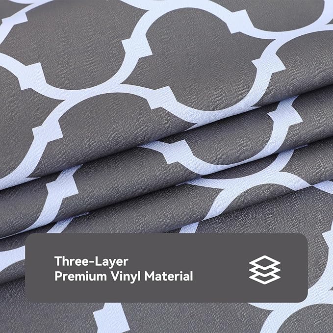 Romanstile Rectangle Plastic Tablecloth, 100% Waterproof Oil-Proof Checkered PVC Table Cloth, Heavy Duty Vinyl Table Cover for Dining, Camping, Picnic, Outdoor - 54 x 120 Inch, Moroco Grey