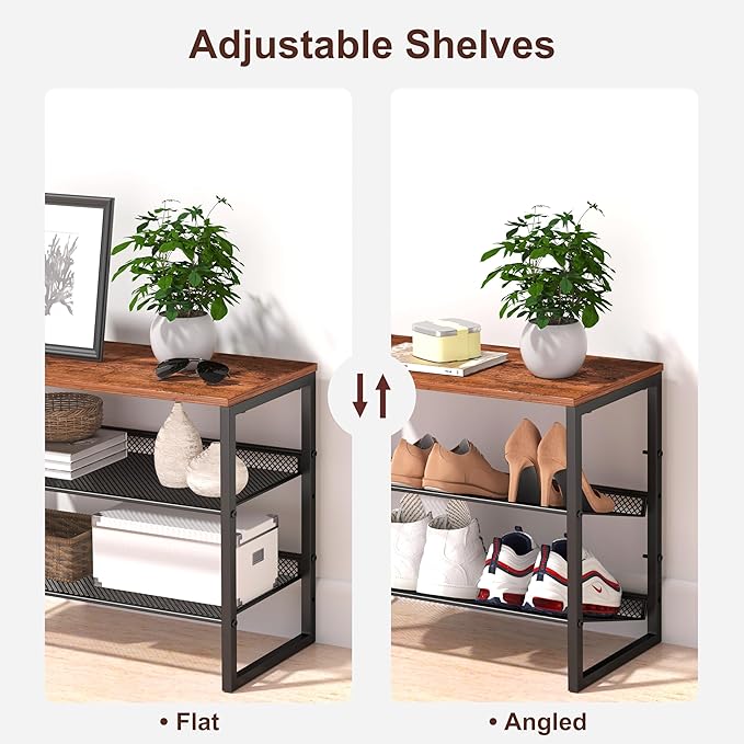 Shoe Rack Organizer - Sturdy Steel Shoe Organizer for Closet Entryway with Spacious Top and Strong Mesh Shelves Industrial Style Standing Storage Shelves (3-Tier 11.8"x20.4"x25.2")