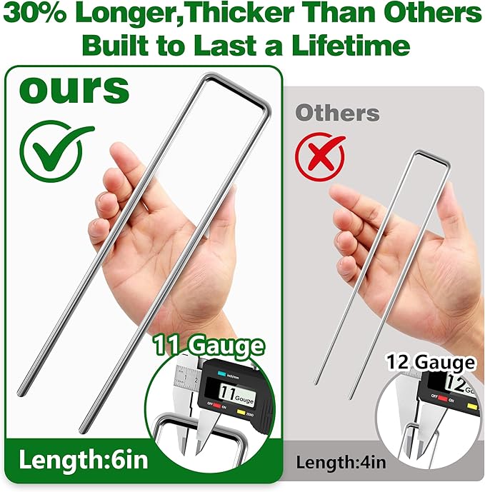 AMAGABELI GARDEN & HOME 6 Inch 500 Pack Galvanized Landscape Staples 11 Gauge Anti-Rust Heavy Duty Garden Staples Plant Cover Stakes U-Shaped Sod Pins Ground Fence Stakes for Weed Barrier Fabric