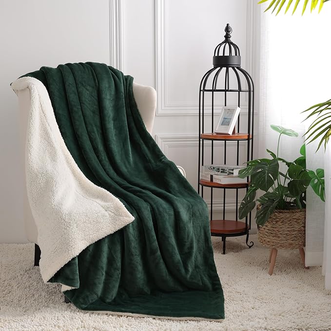 Waterproof Queen Size Blanket for Bed 60''x80'', 3 Layer Lightweight and Stain Proof Bed Blanket Water Proof & Dogs, Blankets Waterproof - Sherpa Cover Mattress Protector(Emerald Green)