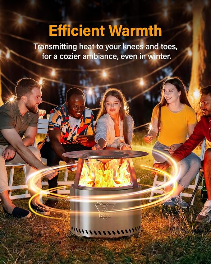 YEFU Fire Pit with Removable Ash-Pan: Smokeless Firepit 304 Stainless Steel Material - Outdoor Fire Pit Silver 15 inch - Smokeless Firepit for Outside Outdoor Patio Camping Backyard