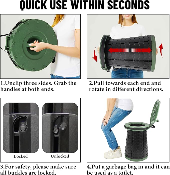 ALEVMOOM XXL Portable Toilet for Camping,880lbs Capacity,19.7" H Adjustable Portable Toilet with 7 Garbage Bags,Porta Potty for Adults,Collapsible Luggable Loo for Camping/Travel/Hiking/Car