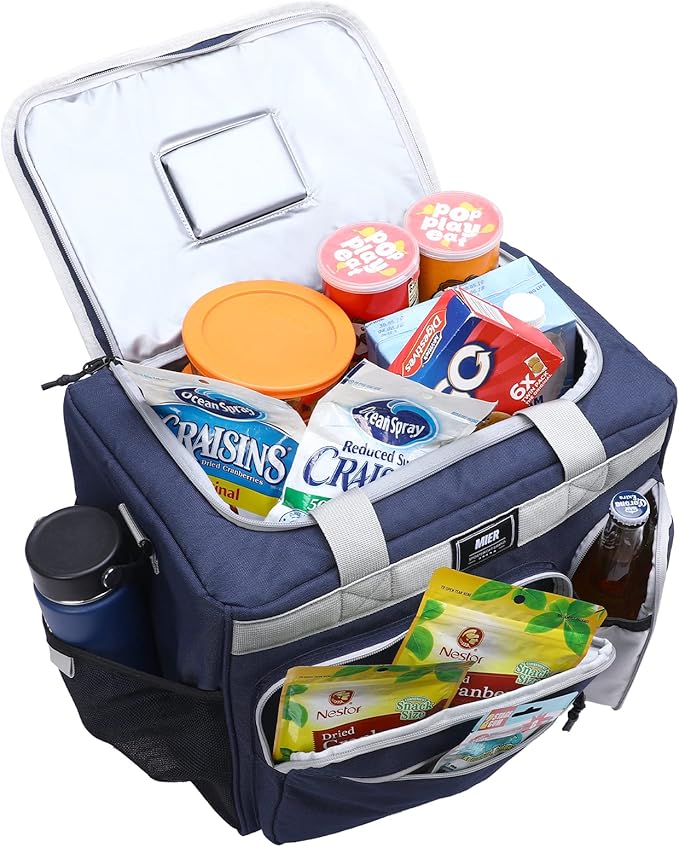 MIER 30L Extra Large Soft Cooler Bag with Bottle Opener for Camping Beach BBQ Grocery Golf Leakproof Picnic Lunch Bag, Collapsible, Top Flip Lid, 45Can (Dark Blue)