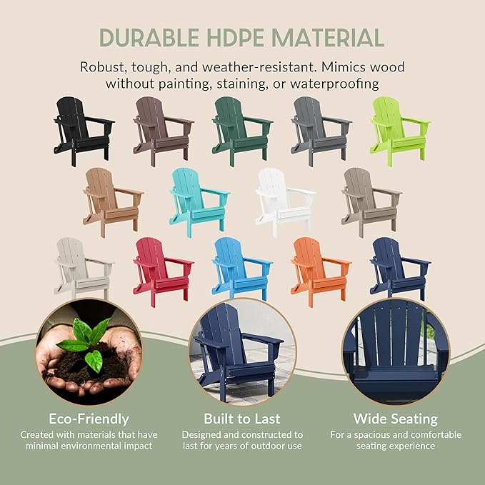 WestinTrends Malibu HDPE Outdoor Patio Folding Poly Adirondack Chair, Navy Blue