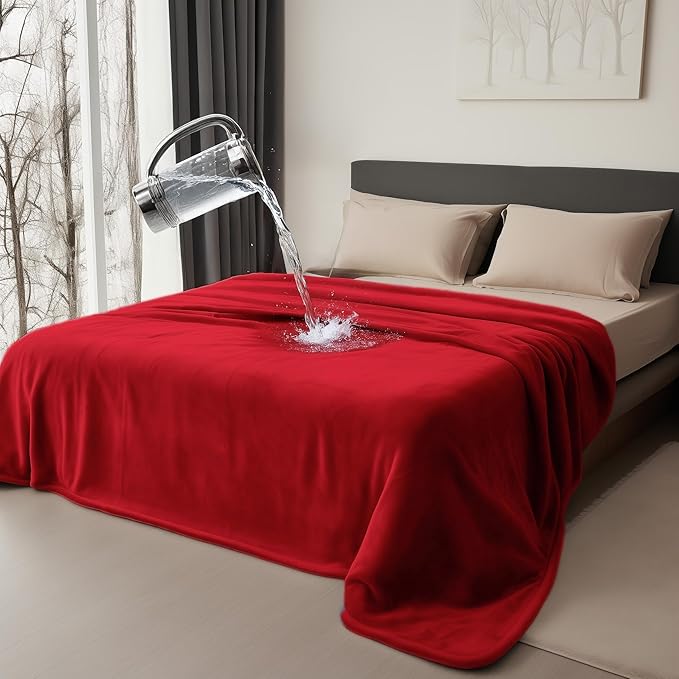 Waterproof Blanket for Bed - Reversible Splash Blanket, Water Proof, Spill-Proof, Leakproof & Water Resistant, Double-Sided Flannel (Passion Red & Midnight Black, 60x80)