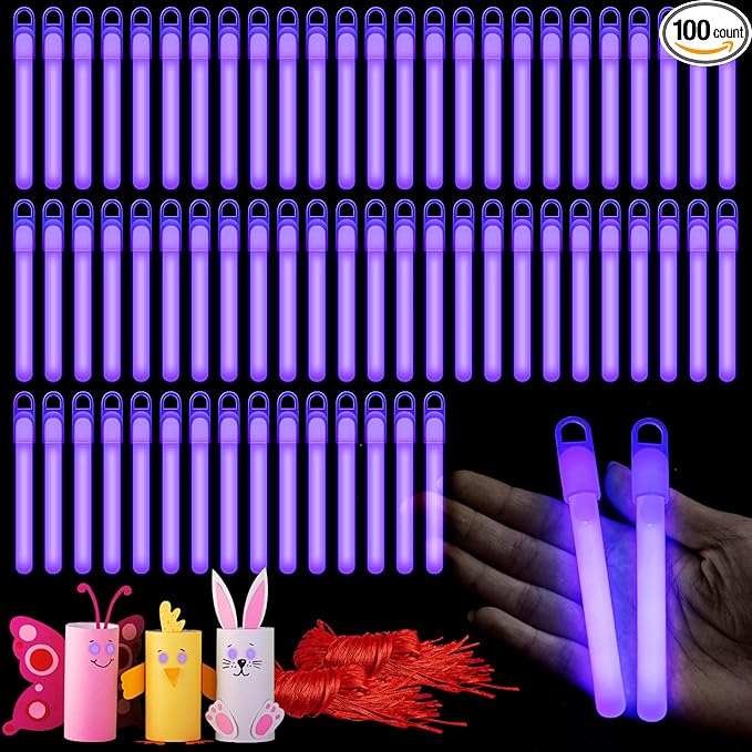 Lewtemi 4" or 6" 100 Pack Bright Glow Sticks Bulk, Glow in The Dark Party Supplies Birthday and Holidays Party Favors