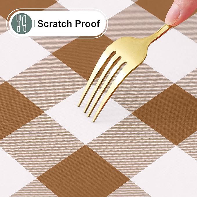 misaya Buffalo Rectangle Picnic Tablecloth, 4 Foot Elastic Fitted Vinyl Table Cloth with Flannel Backing, Waterproof Plaid Table Covers for Dining, Camping, Outdoor (Brown and White, 24" x 48")