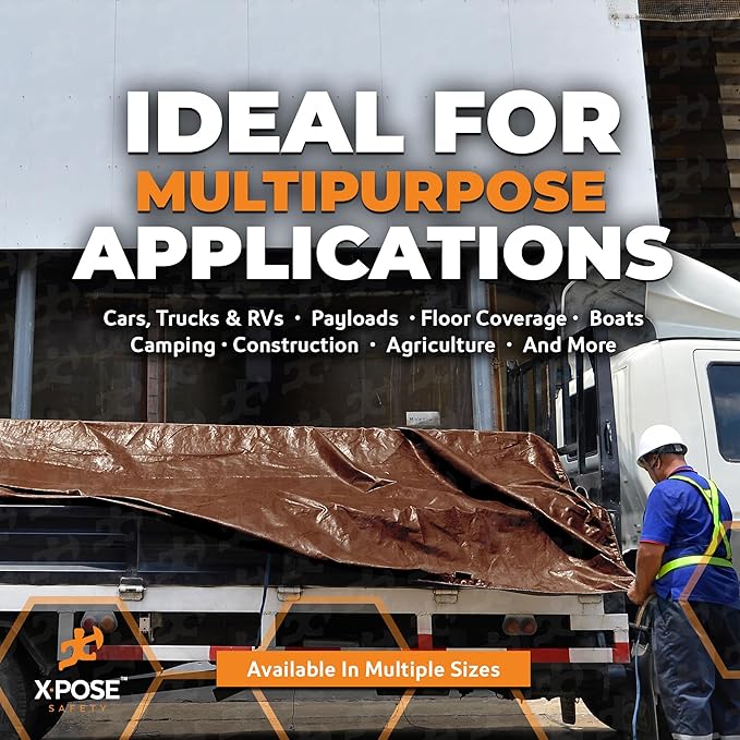 Xpose Safety 20 Mil Ultra Heavy Duty Tarp - 10' x 10' Brown/White, Waterproof, UV Protection, Reinforced Corners