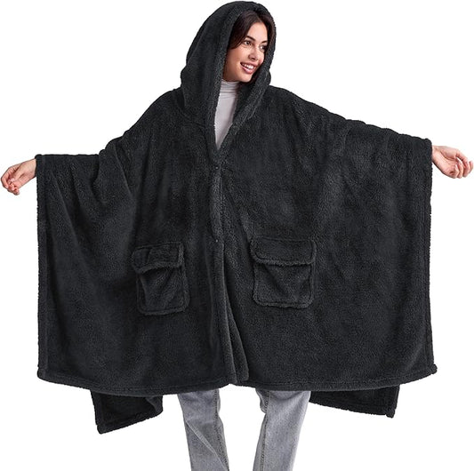 Bedsure Blanket Poncho for Women, Hooded Wearable Fleece Blanket for Adult, Winter Poncho Shawl Wrap Cape as Gifts for Mom