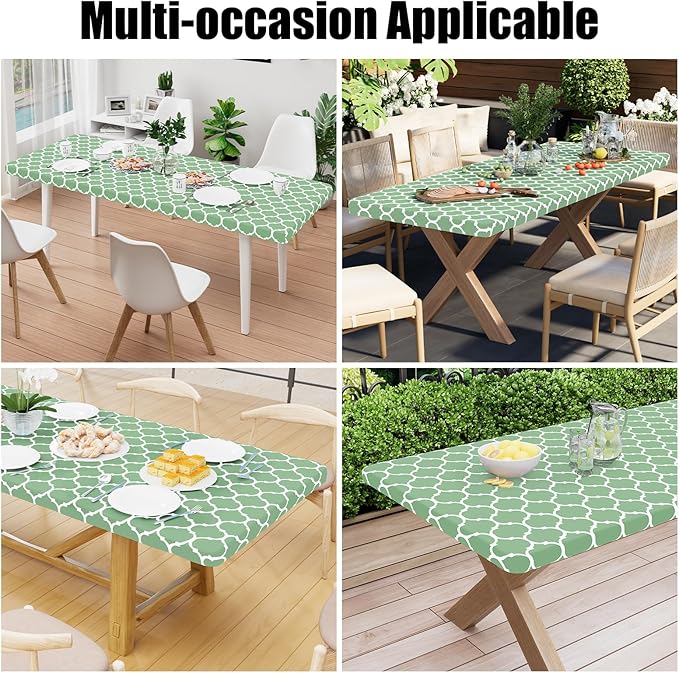Smiry Rectangle Picnic Table Cover, Waterproof Elastic Fitted Camping Tablecloths for 6 Foot Tables, Wipeable Flannel Backed Vinyl Tablecloth Protector for Indoor, Outdoor (Sage Green, 30x72 Inches)