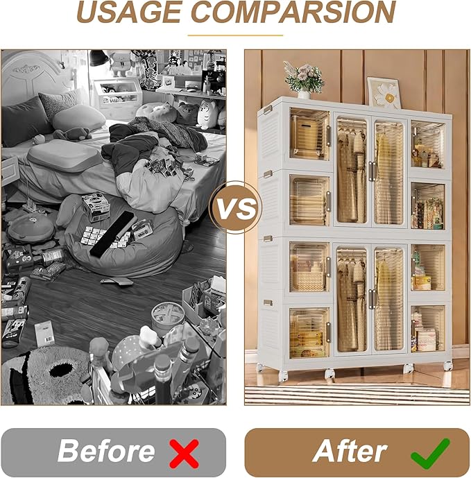 Collapsible Expandable Wardrobe Closet, Multi-Function Plastic Wardrobe,Wardrobes Storage Cabinet (12 Cubes+2 Hanging Rod)